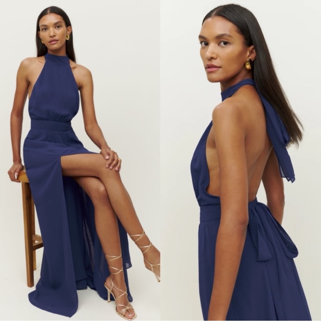 Reformation Andee Maxi Dress New Size 12 Danube Navy Blue